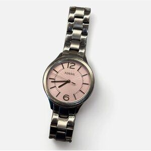 Fossil Heritage Automatic Watch Stainless Steel Pink Dial Unisex Silver